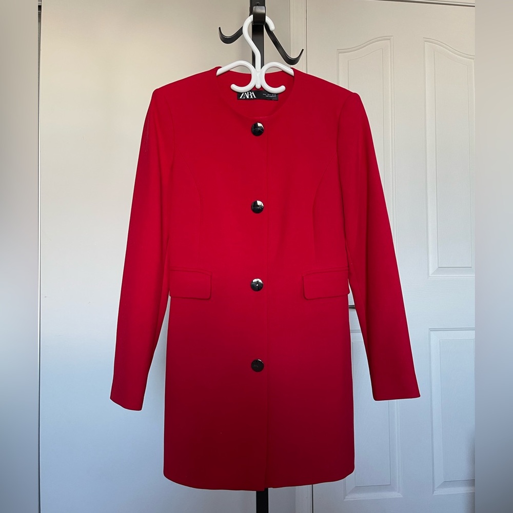 Zara Red Button Front Coat